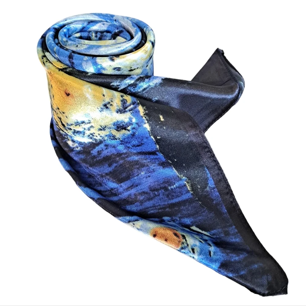 💖 2/$30 Square Satin abstract art oil painting blue Hair neck or purse Scarf - Picture 13 of 14